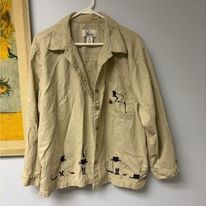 Vintage Cat and mouse Embroidered Beige button down